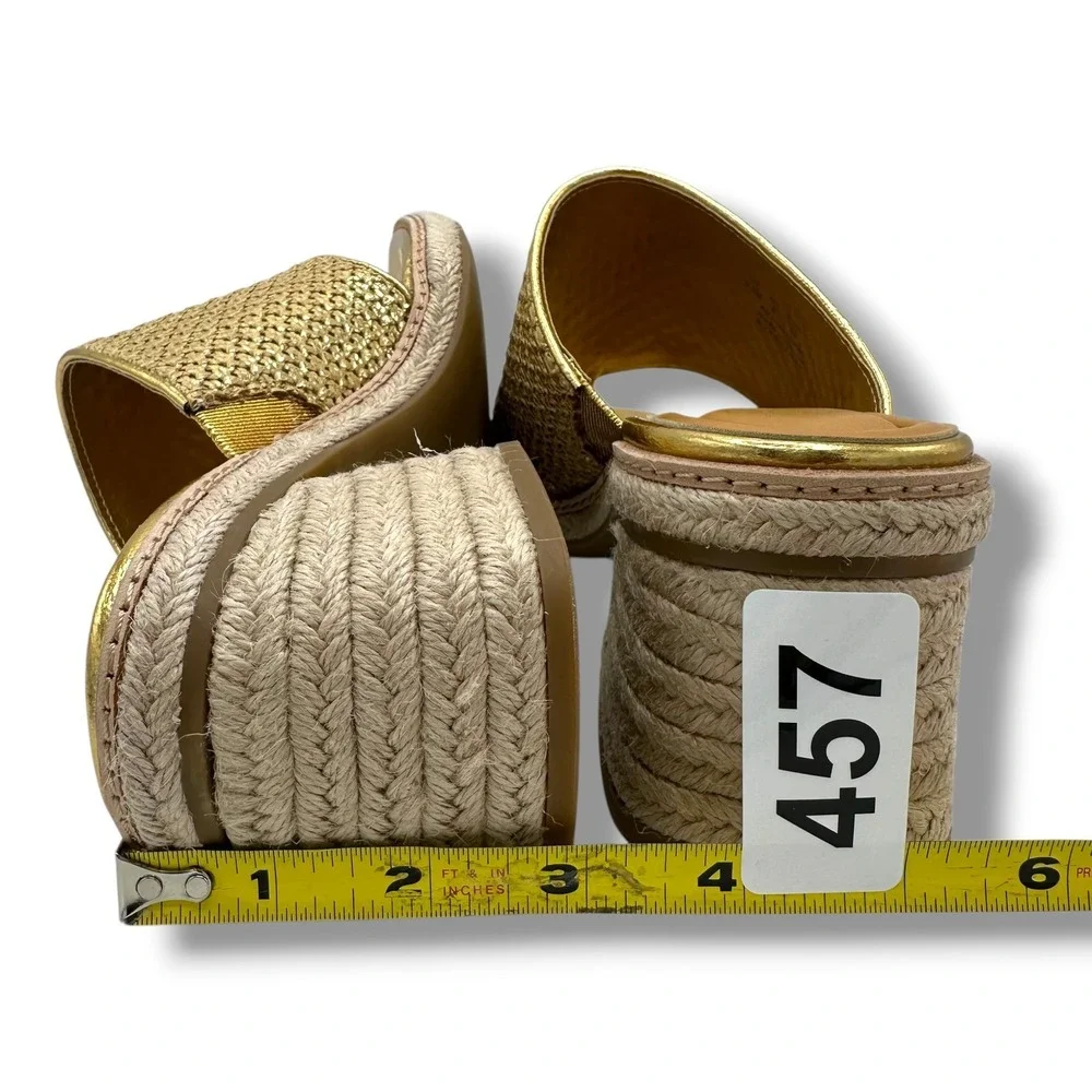 Sarto‎ by Franco Sarto Ferrara2 Gold Metallic Espadrille Block Heel Sandals 8.5M